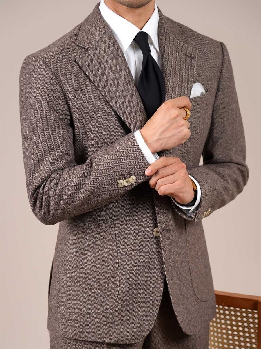 Marini Milano Herringbone Wool Single-Breasted Blazer