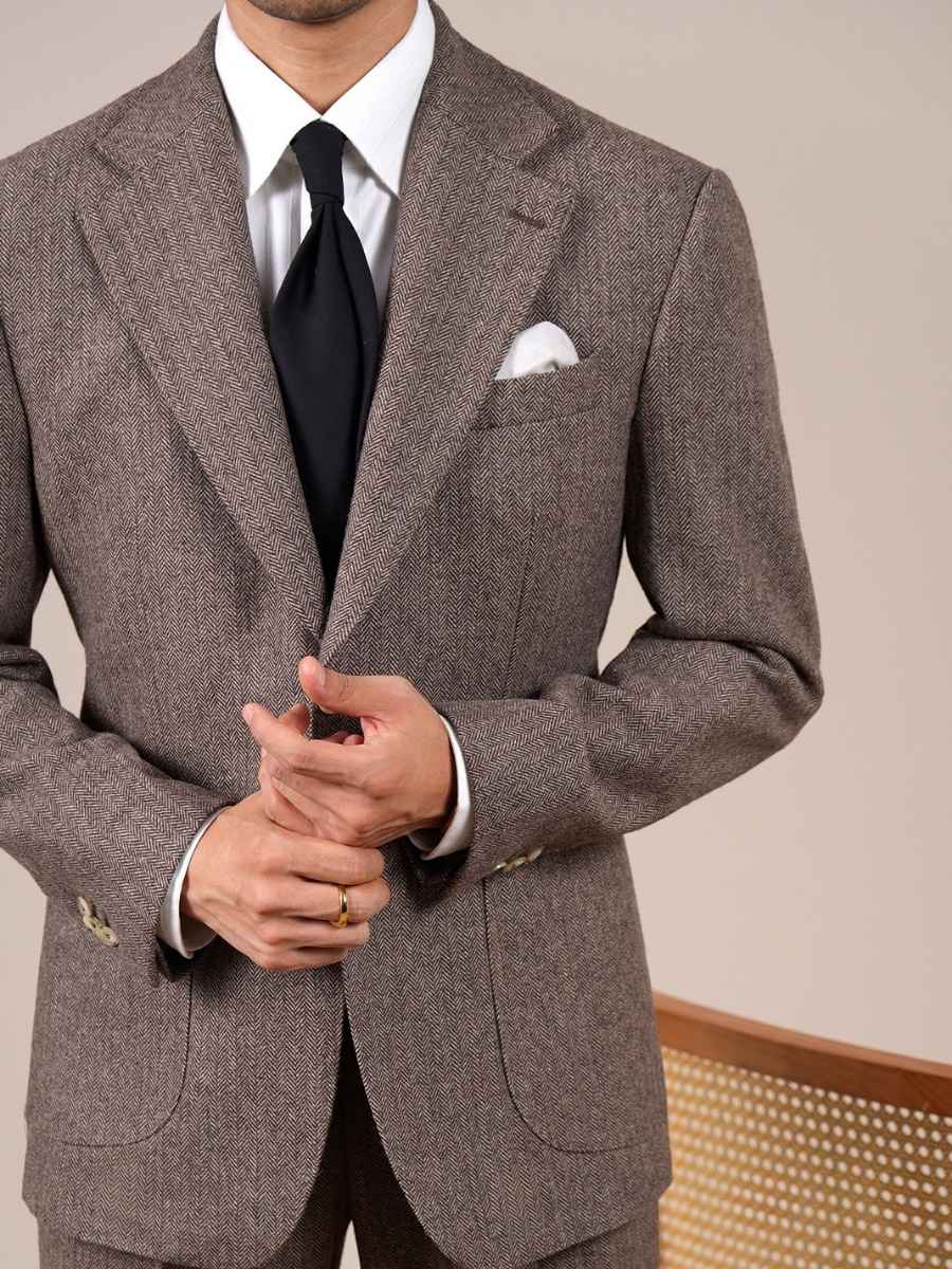 Marini Milano Herringbone Wool Single-Breasted Blazer