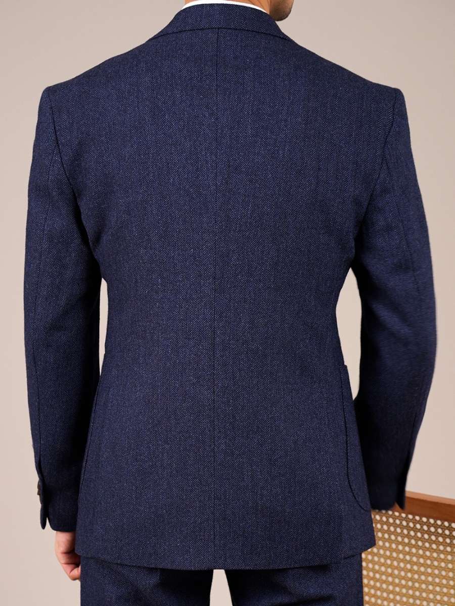 Marini Milano Herringbone Wool Single-Breasted Blazer