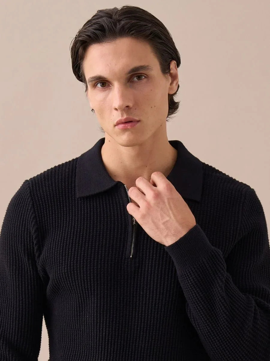 Marini Langdon Ribbed Knit Half-Zip Sweater