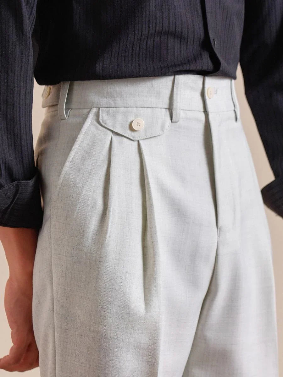 Marini Brienza Double Pleated Belt-Loop Pants