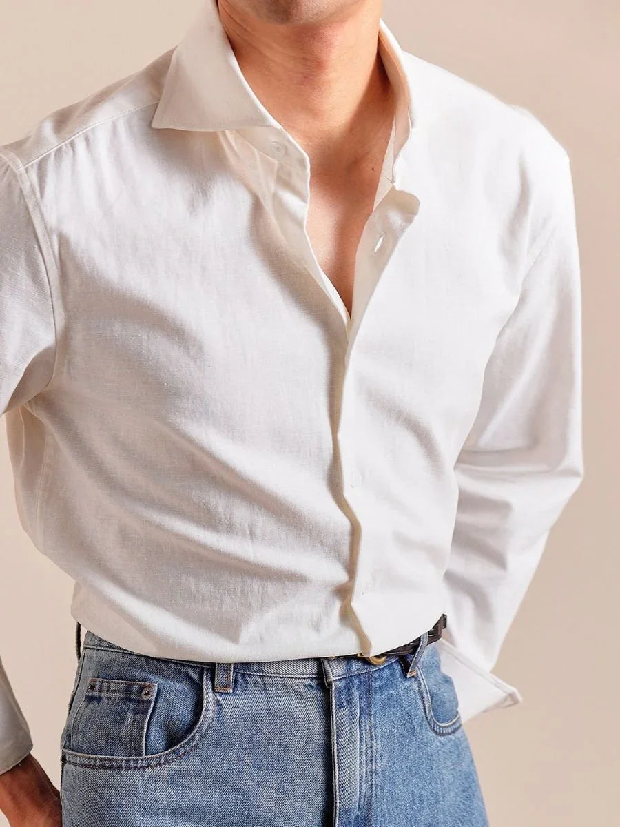 Marini Linen-Blend Shirt with Windsor Collar