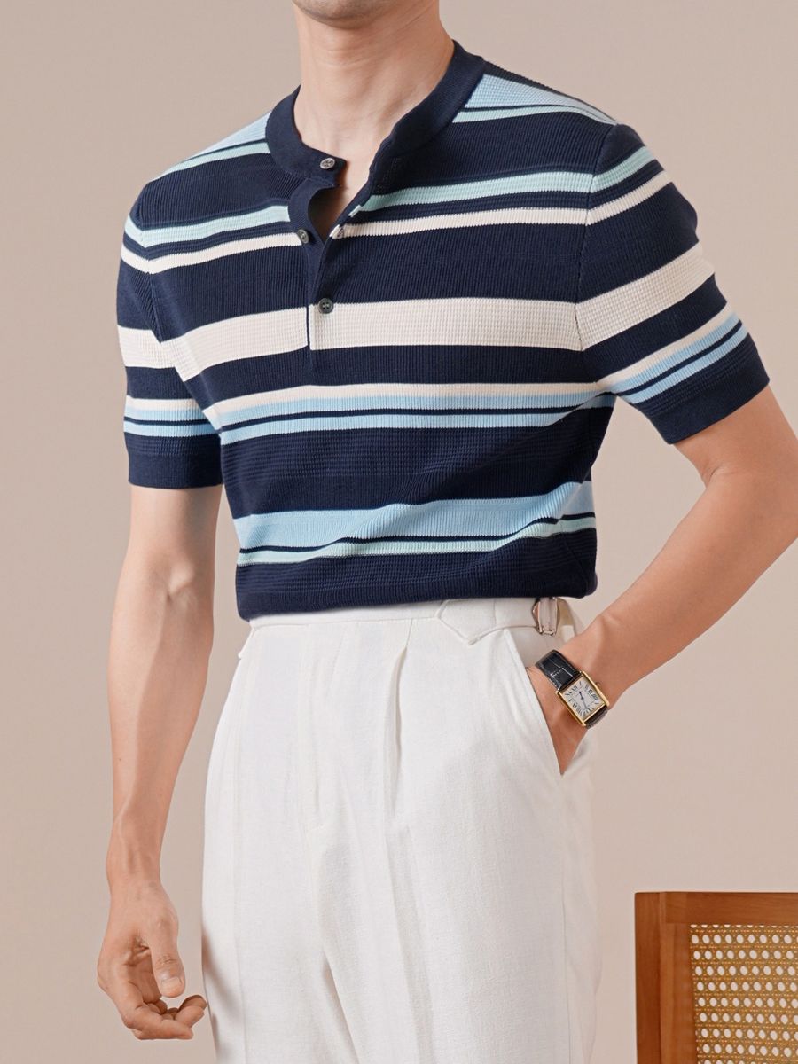 Marini Striped Knit Henley Tee