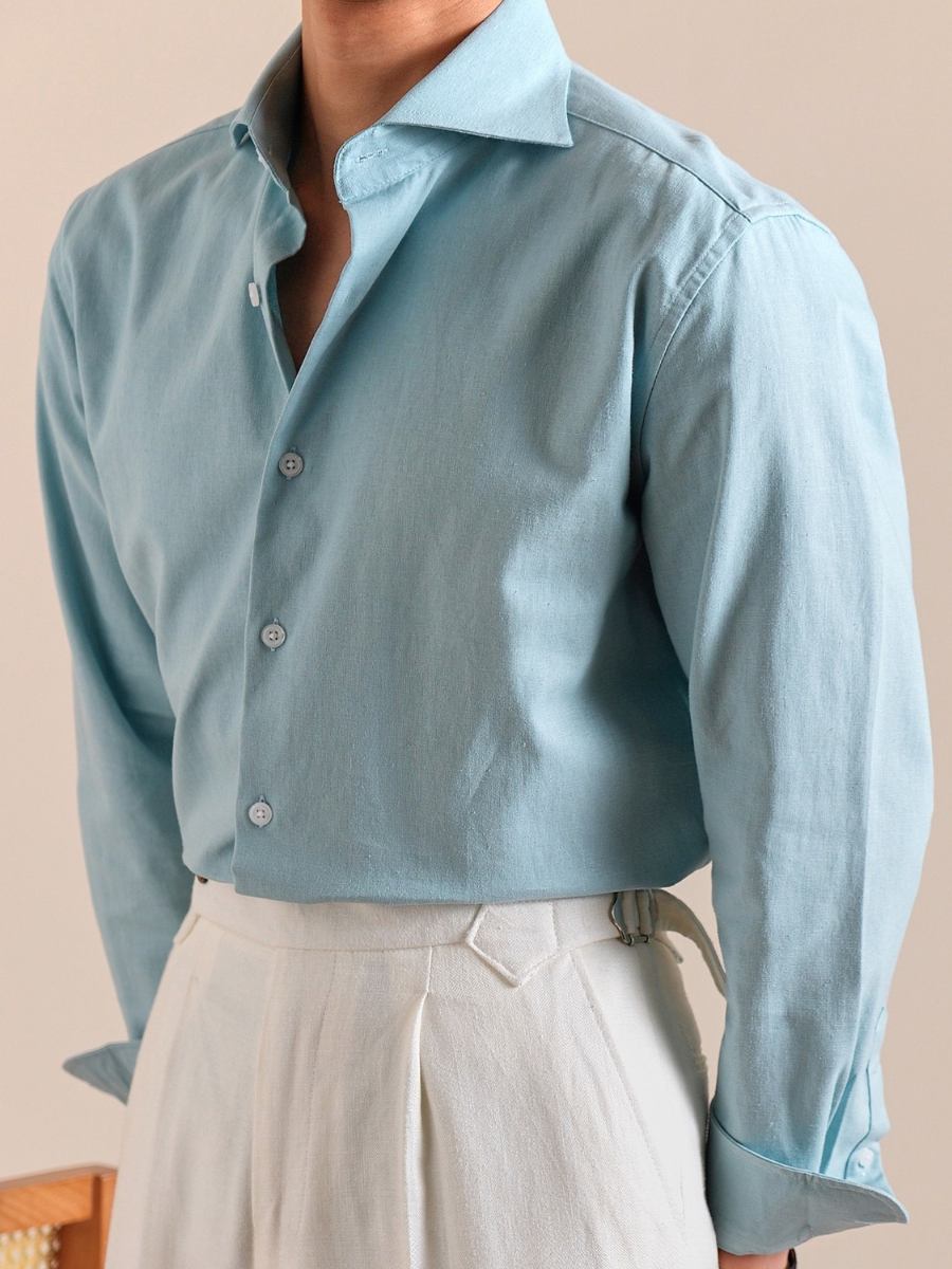 Marini Linen-Blend Shirt with Windsor Collar