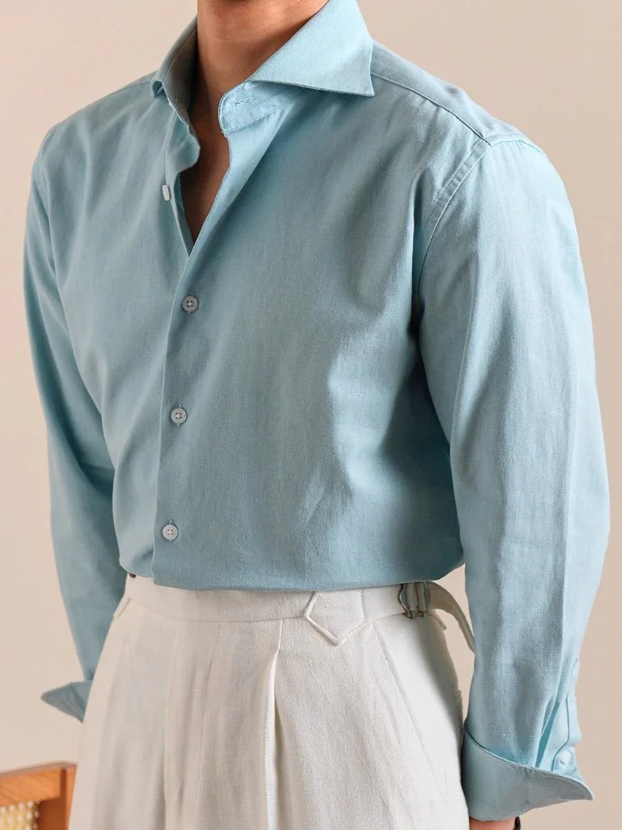 Marini Linen-Blend Shirt with Windsor Collar