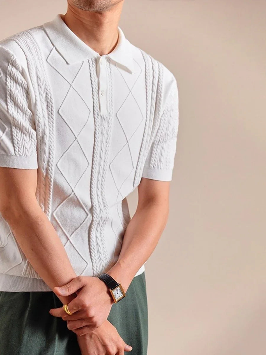 Marini Textured Knit Lyocell-Cotton Polo