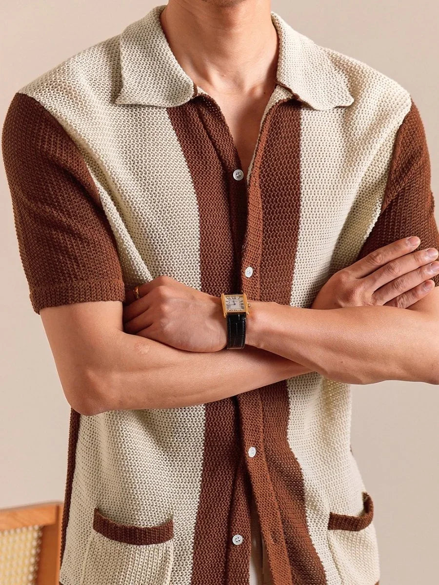 Marini Linen Blend Openwork Polo Shirt