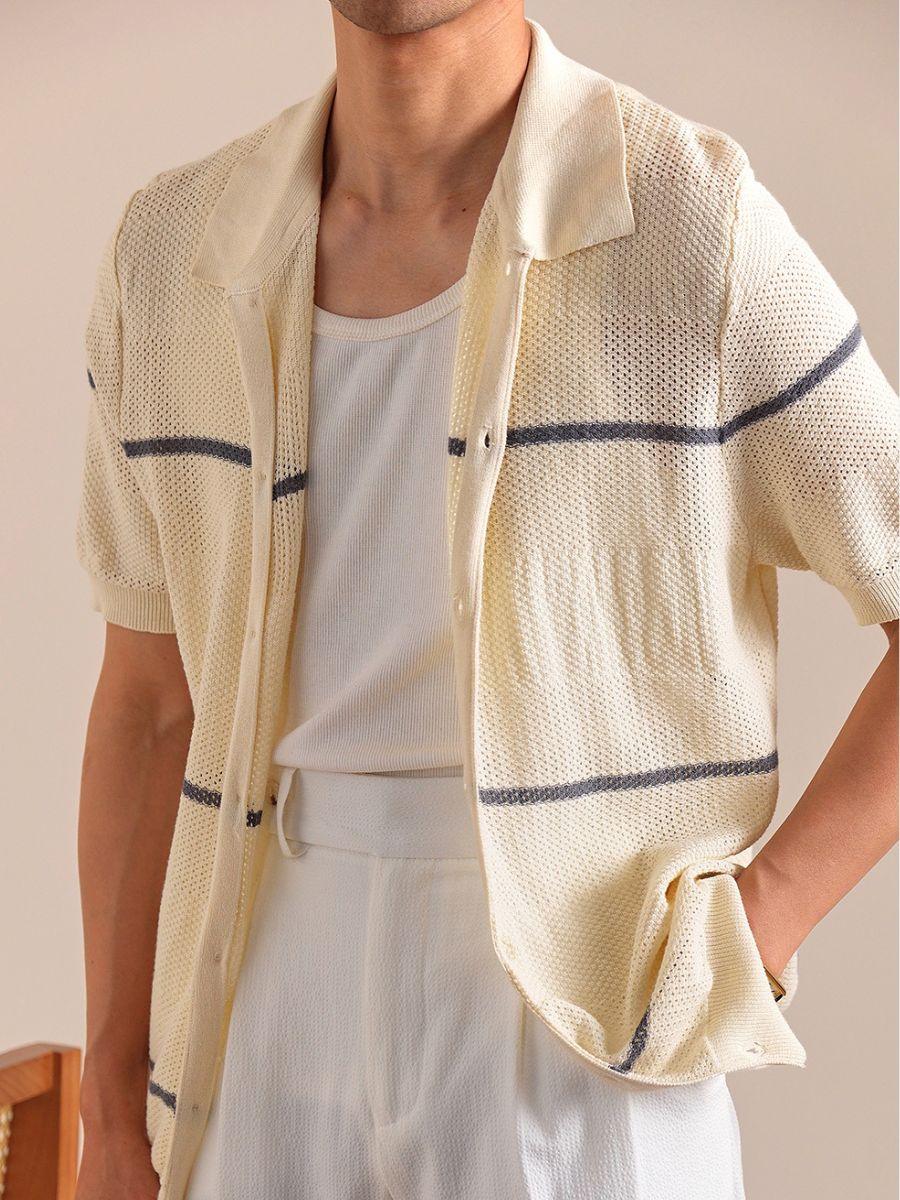 Marini Striped Linen-Cotton Polo Cardigan