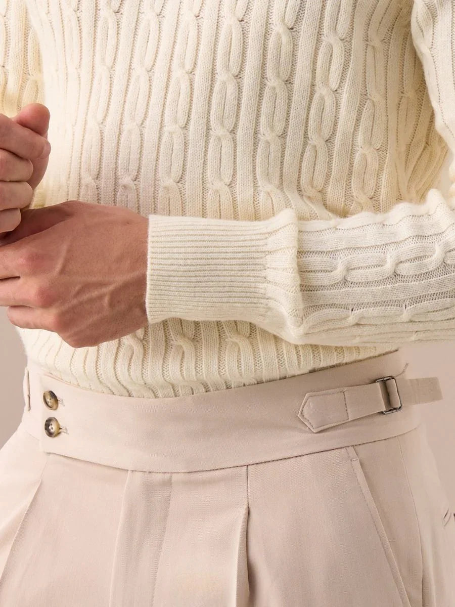 Cable-Knit Turtleneck Wool Sweater