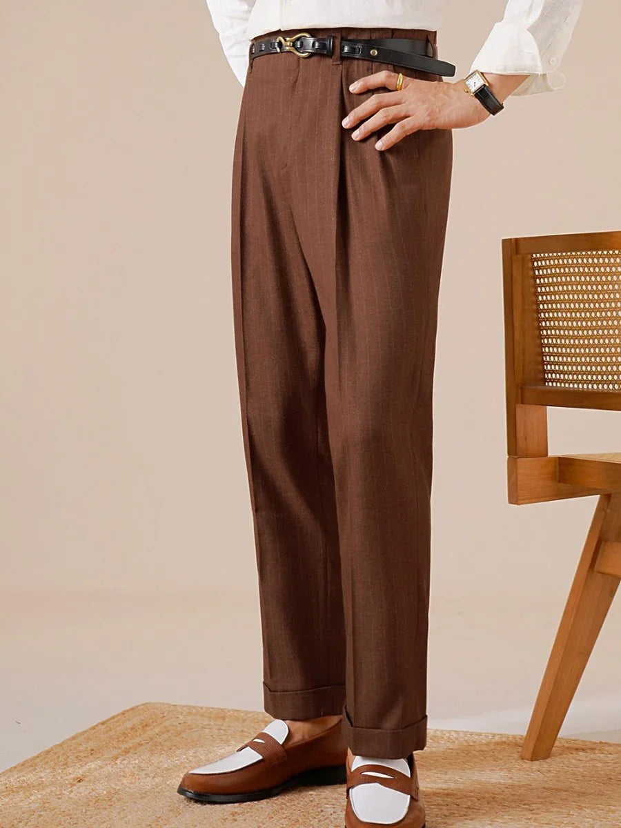 Marini Norcia Double Pleated Belt-Loop Pants