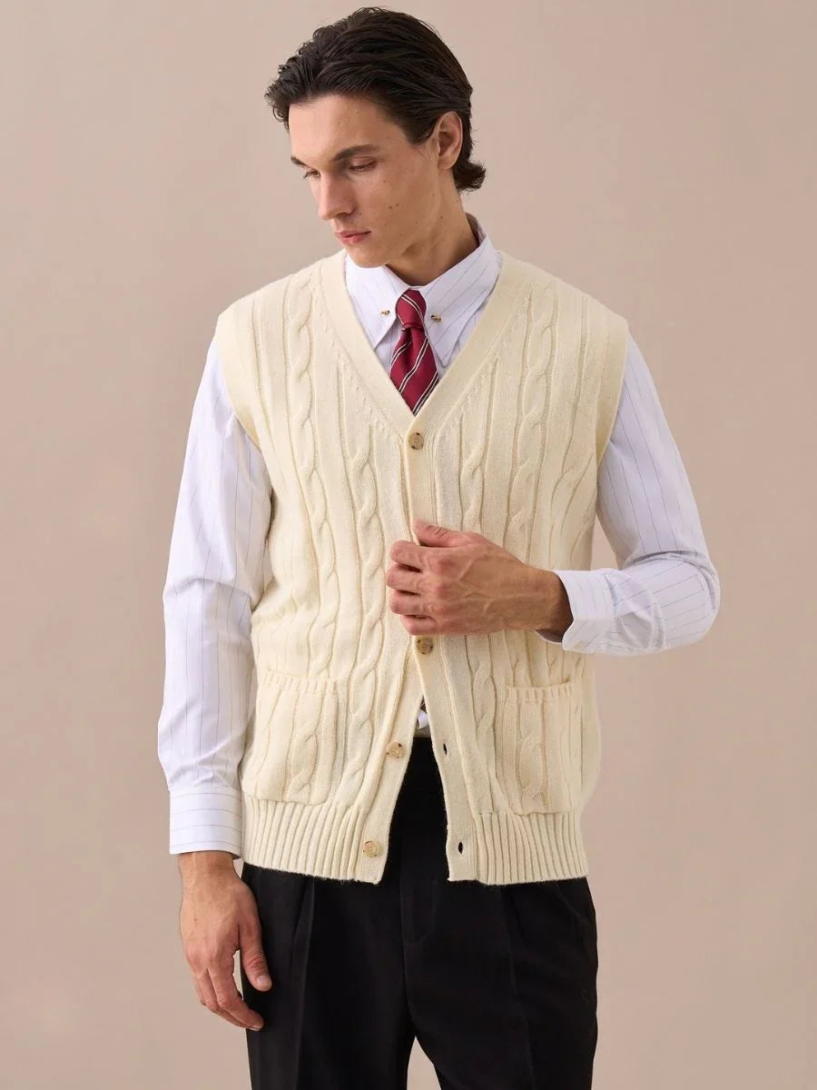 Men's Cable Knit Wool Blend Vest