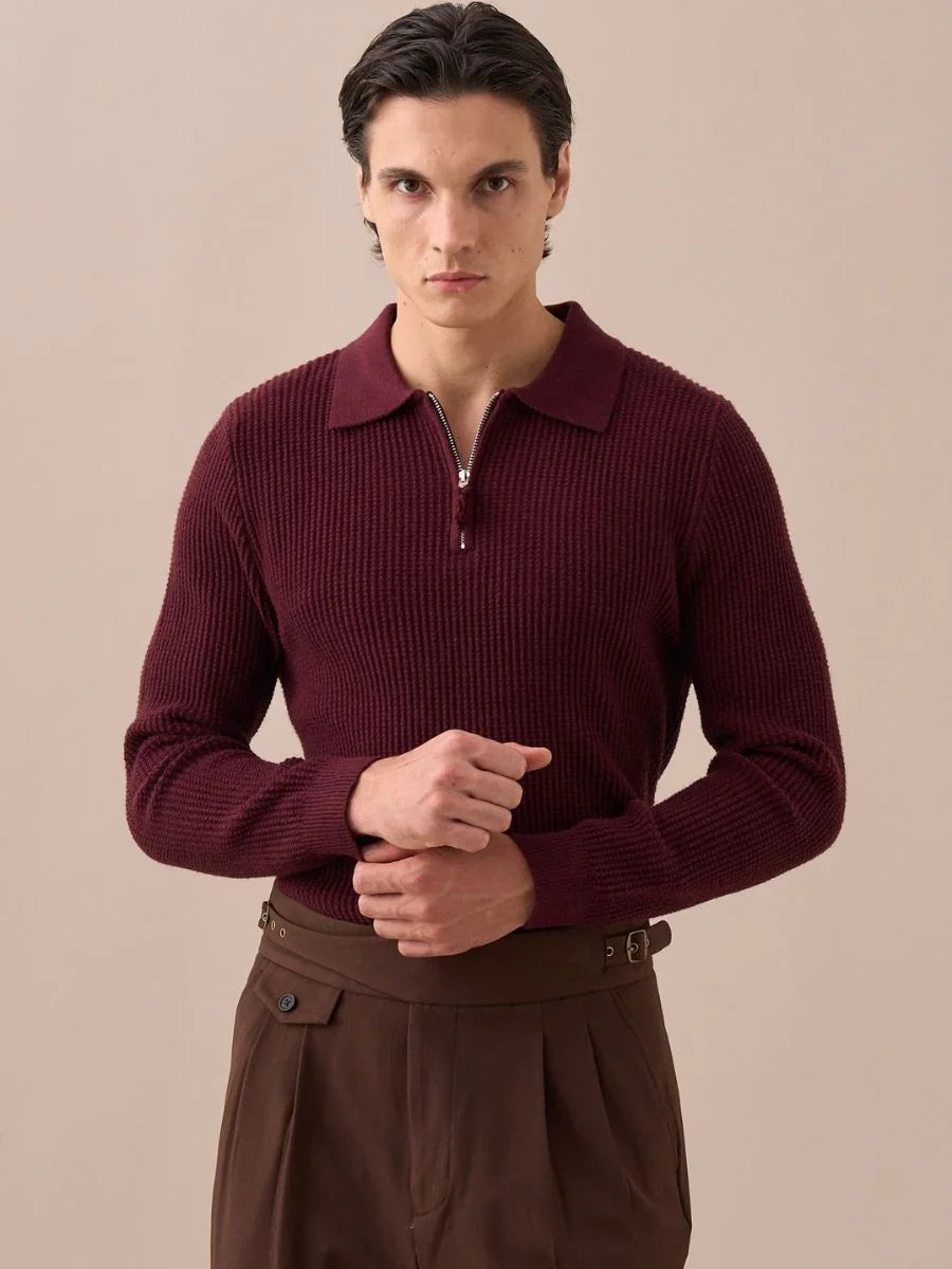 Marini Langdon Ribbed Knit Half-Zip Sweater