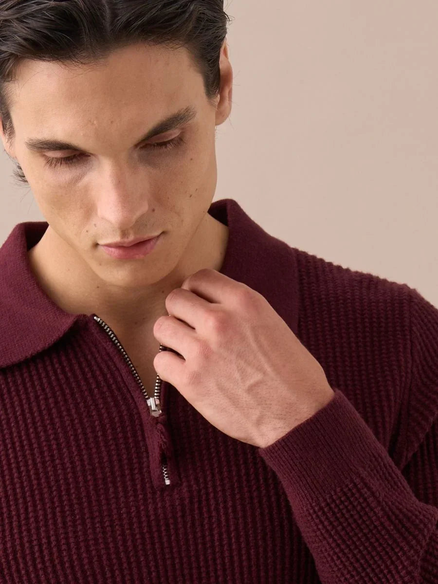 Marini Langdon Ribbed Knit Half-Zip Sweater