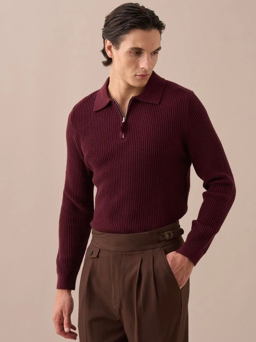 Marini Langdon Ribbed Knit Half-Zip Sweater