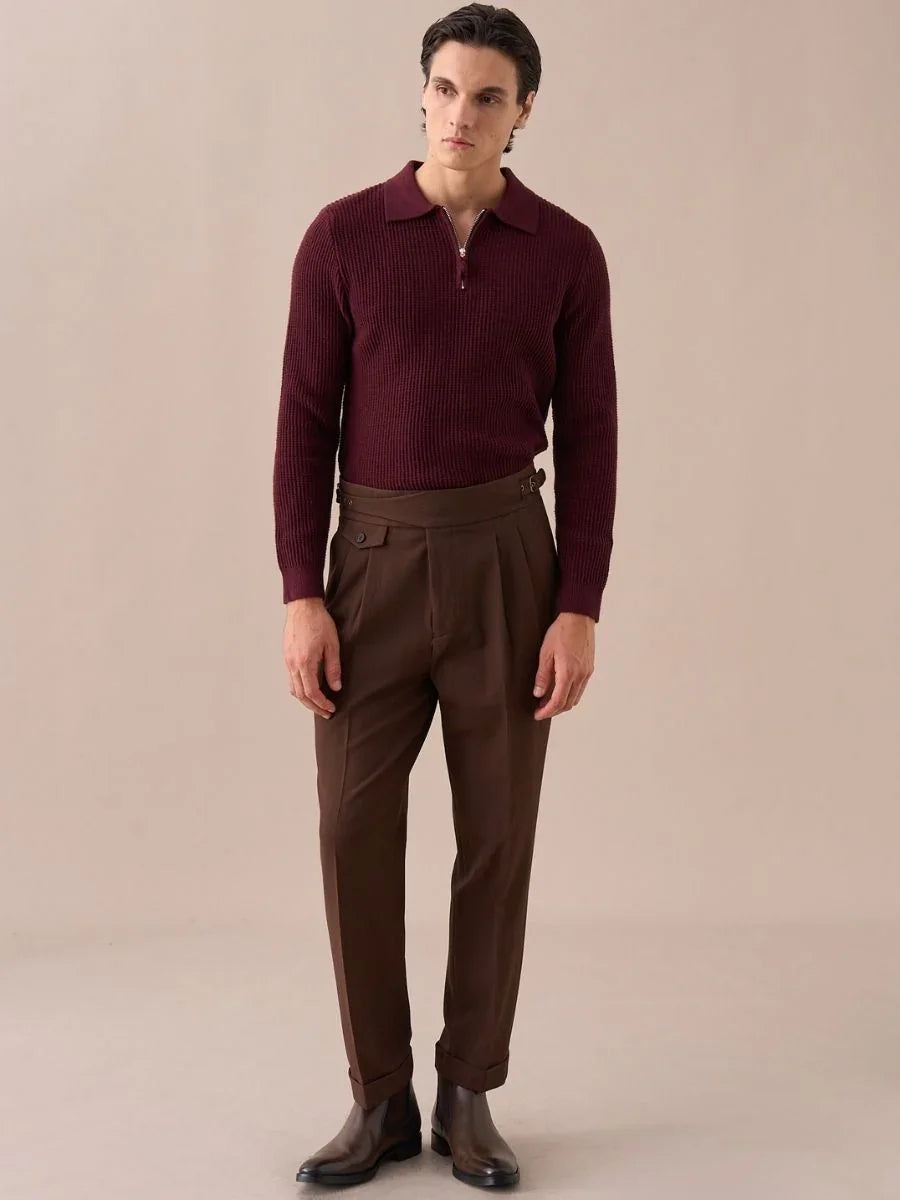 Marini Langdon Ribbed Knit Half-Zip Sweater