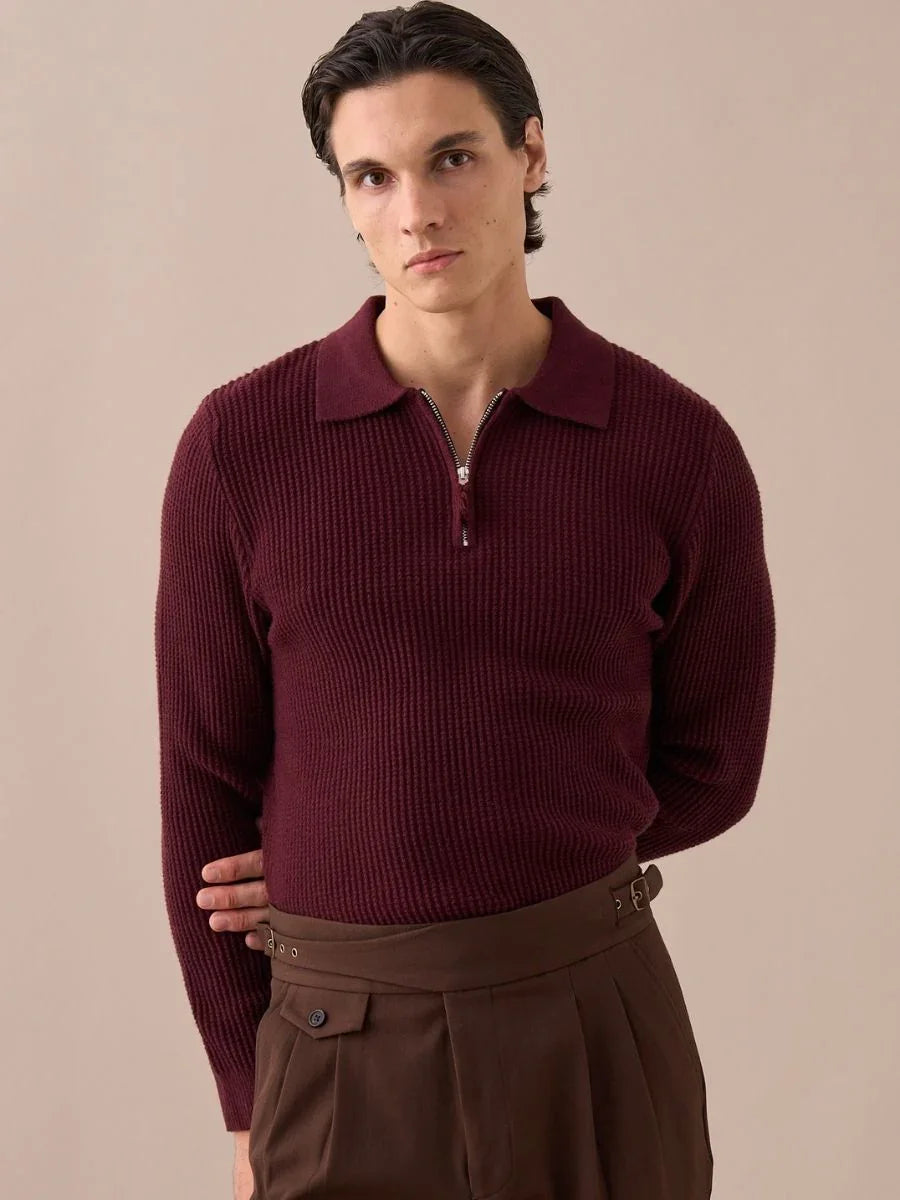 Marini Langdon Ribbed Knit Half-Zip Sweater