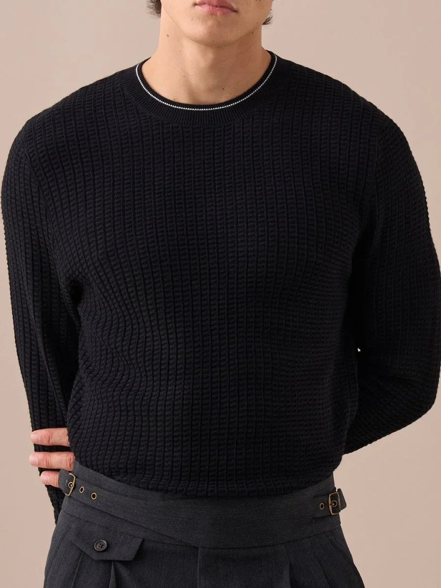 Contrast Trim Waffle-Knit Sweater