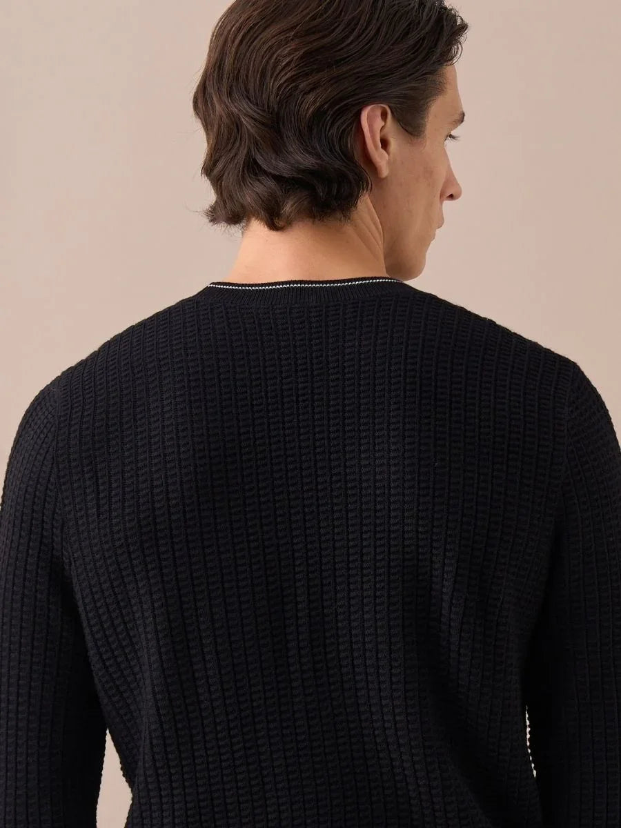Contrast Trim Waffle-Knit Sweater