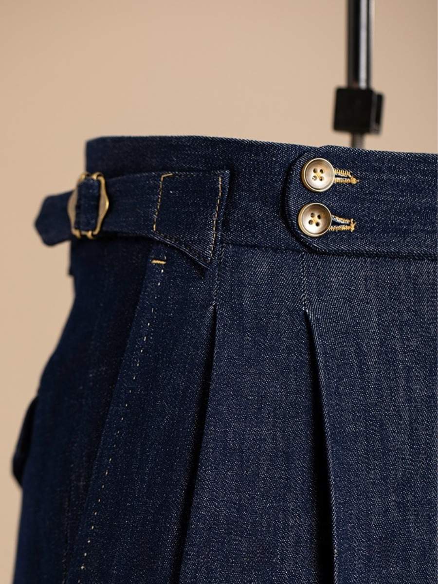 Marini Arezzo High Waisted Double Pleated Denim Trousers