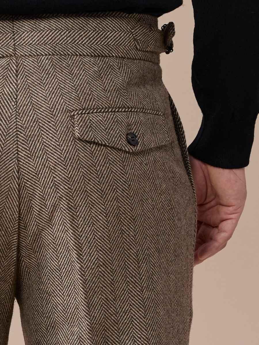 Marini Verona High Waisted Pleated Herringbone Wool Pants