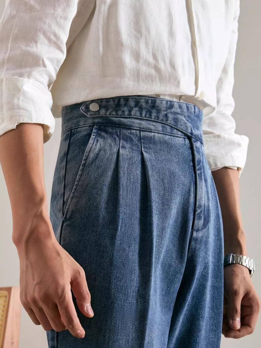 denim dress slacks Civita High Waisted Double Pleated Trousers cacusal cocktail dress ord with the matching Sage Long Sleeves Black Color:As Pictures