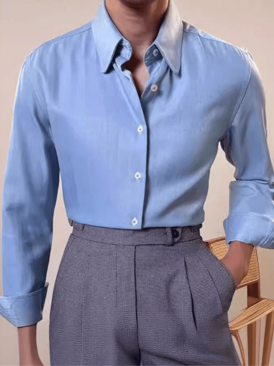 Men's Rounded Collar Long Sleeve Dress Shirt