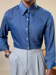 Men's Rounded Collar Long Sleeve Dress Shirt