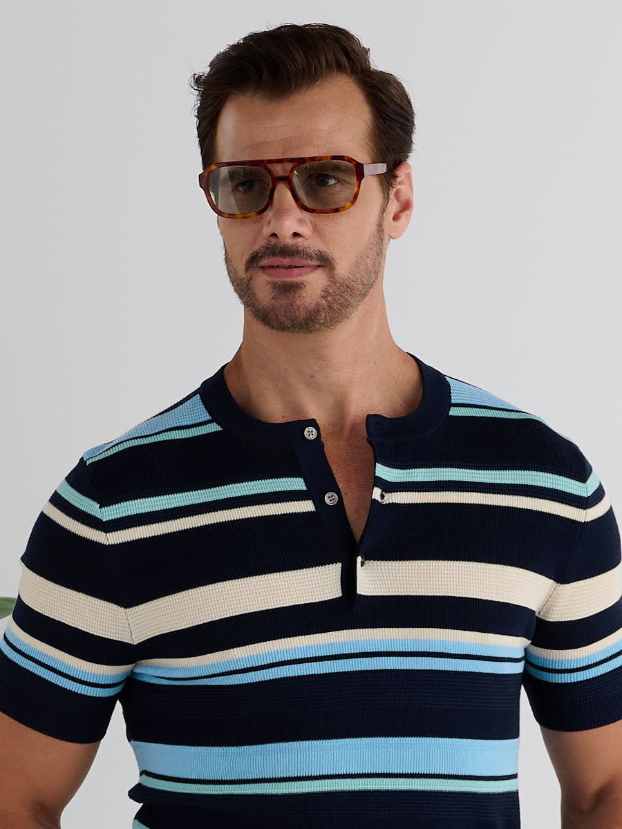 Marini Striped Knit Henley Tee