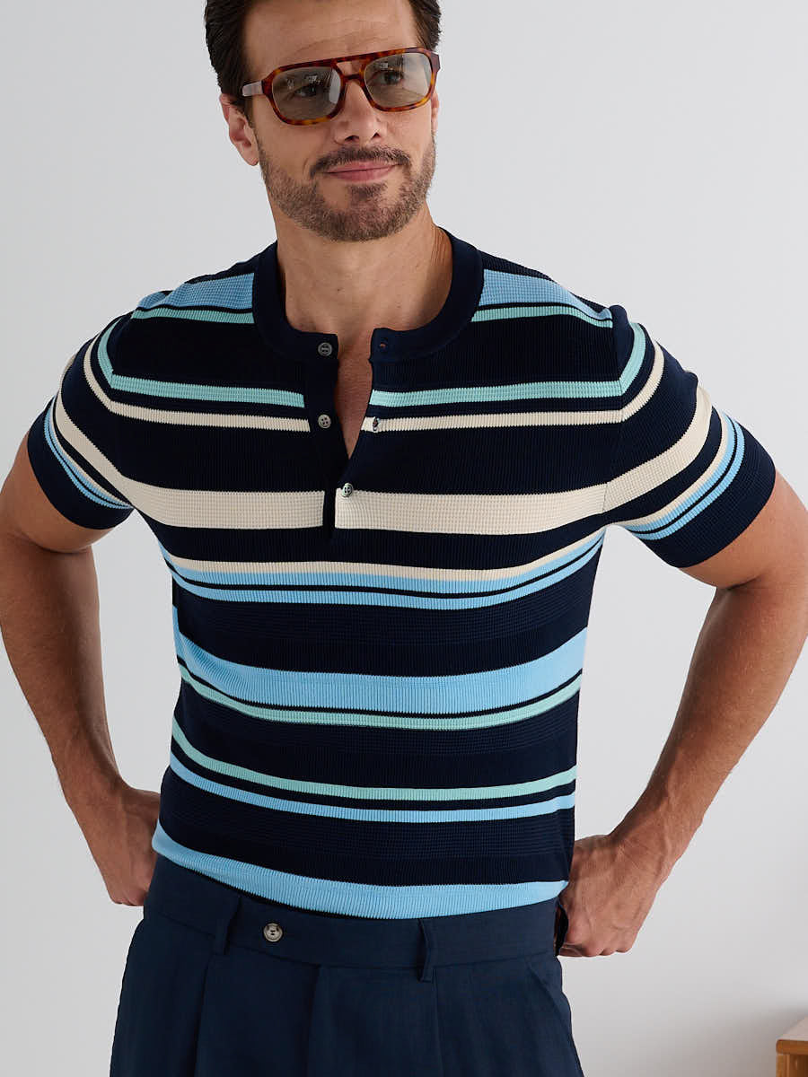 Marini Striped Knit Henley Tee