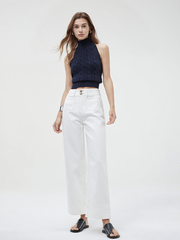 White High-Waisted Cropped Wide-Leg Jeans