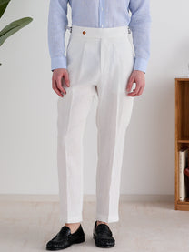Marini Amalfi High Waisted Pleated Linen Pants - White