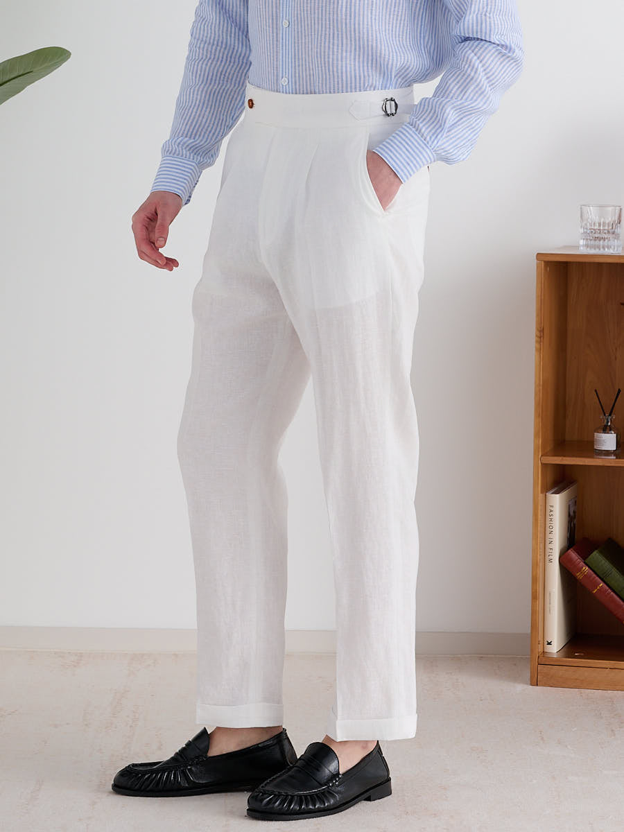 Marini Amalfi High Waisted Pleated Linen Pants - White