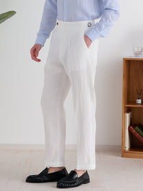 Marini Amalfi High Waisted Pleated Linen Pants - White