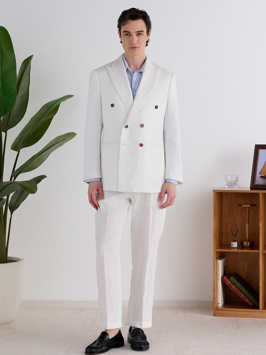 Marini Amalfi Double Breasted Linen Jacket - White