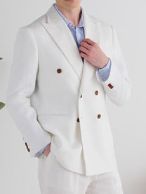 Marini Amalfi Double Breasted Linen Jacket - White