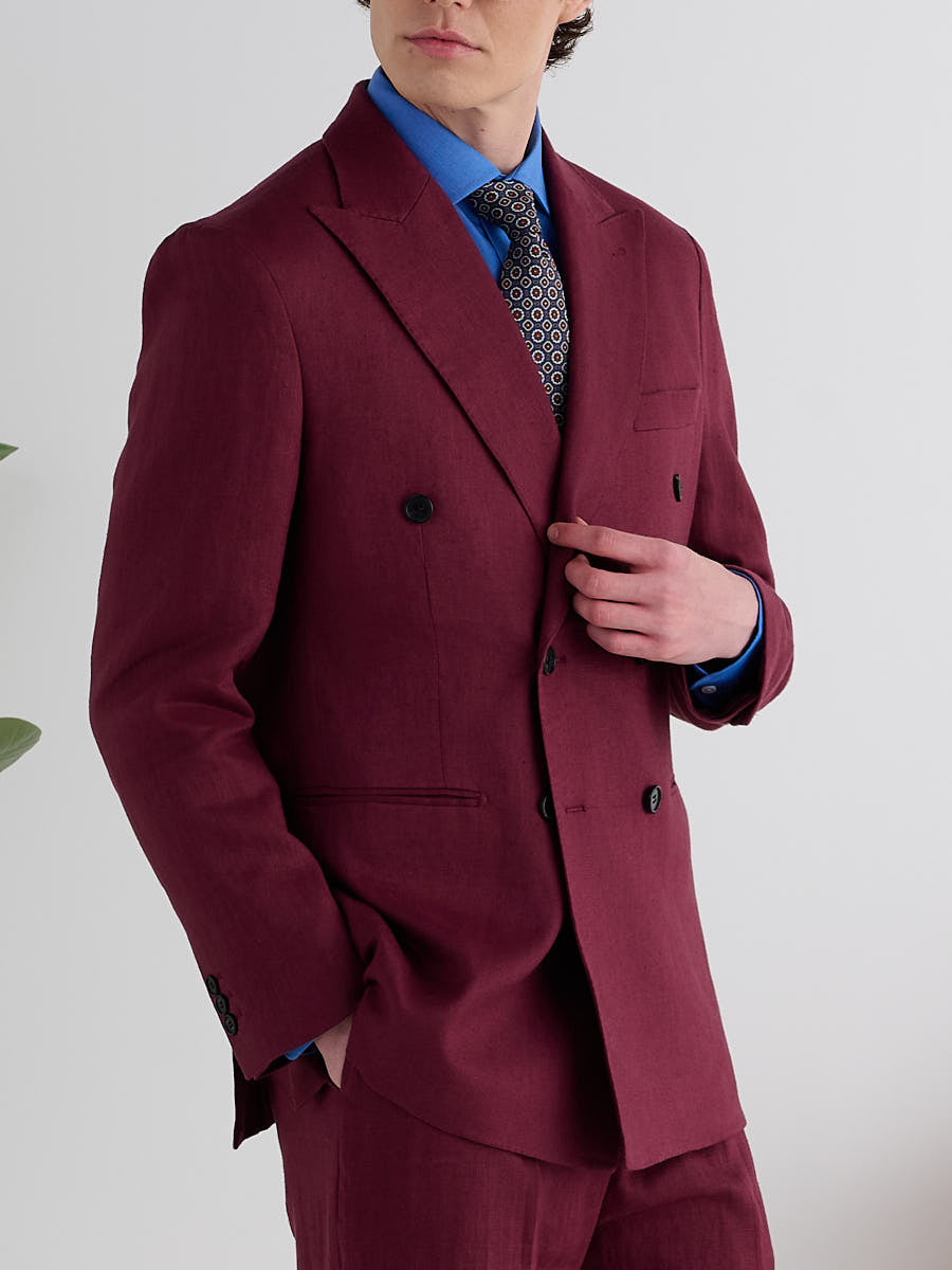 Marini Amalfi Double Breasted Linen Jacket - Bordeaux