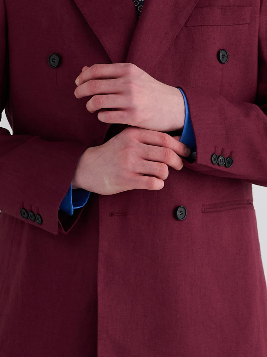Marini Amalfi Double Breasted Linen Jacket - Bordeaux