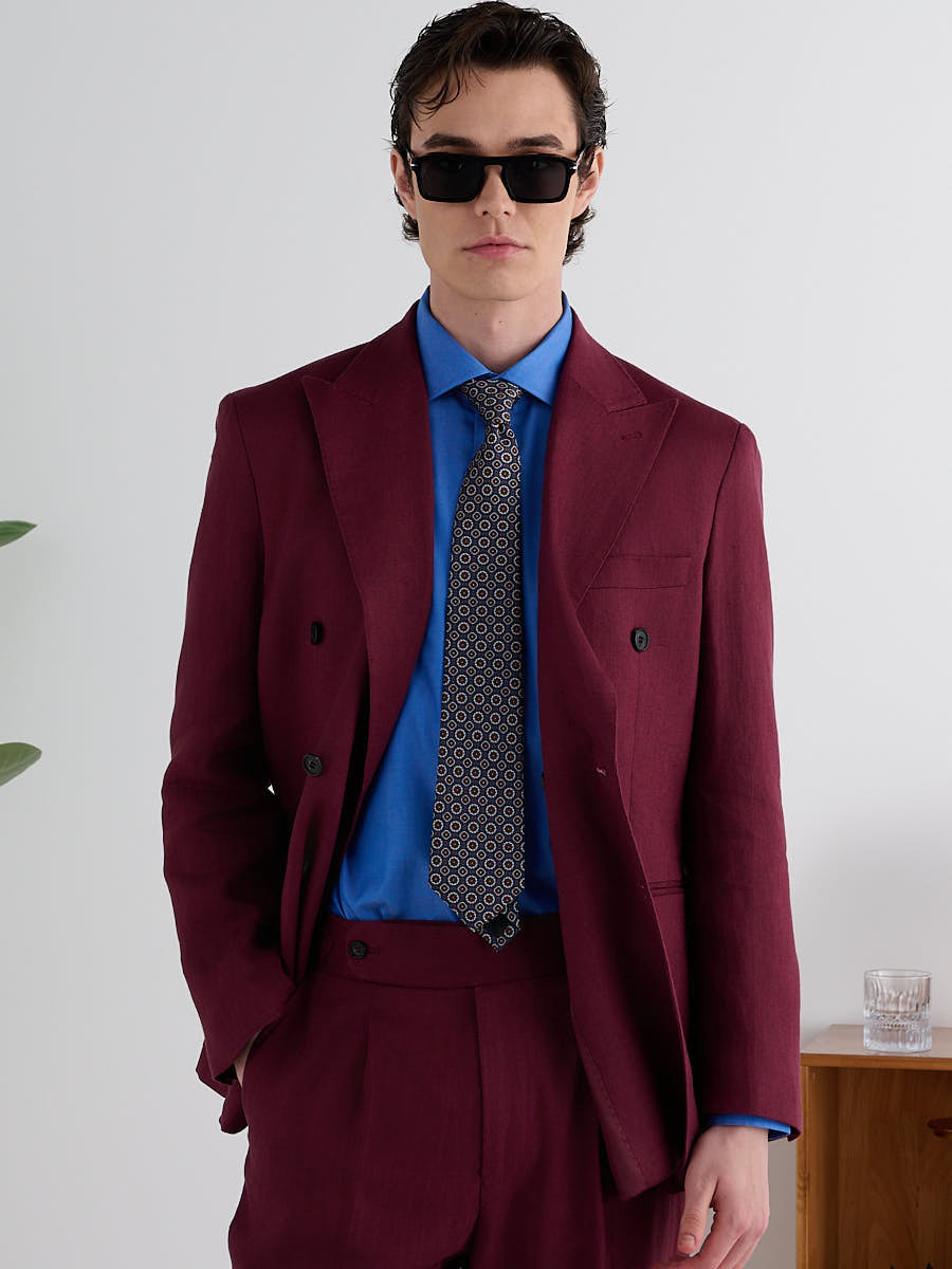 Marini Amalfi Double Breasted Linen Jacket - Bordeaux