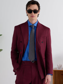 Marini Amalfi Double Breasted Linen Jacket - Bordeaux