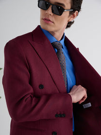 Marini Amalfi Double Breasted Linen Jacket - Bordeaux