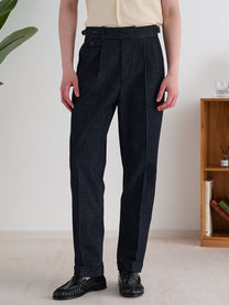 Marini Bormio High Waisted Double Pleated Denim Trousers