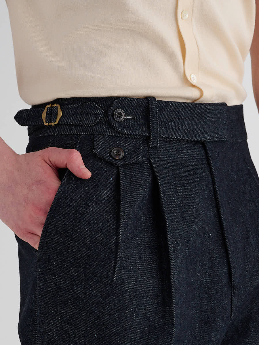 Marini Bormio High Waisted Double Pleated Denim Trousers