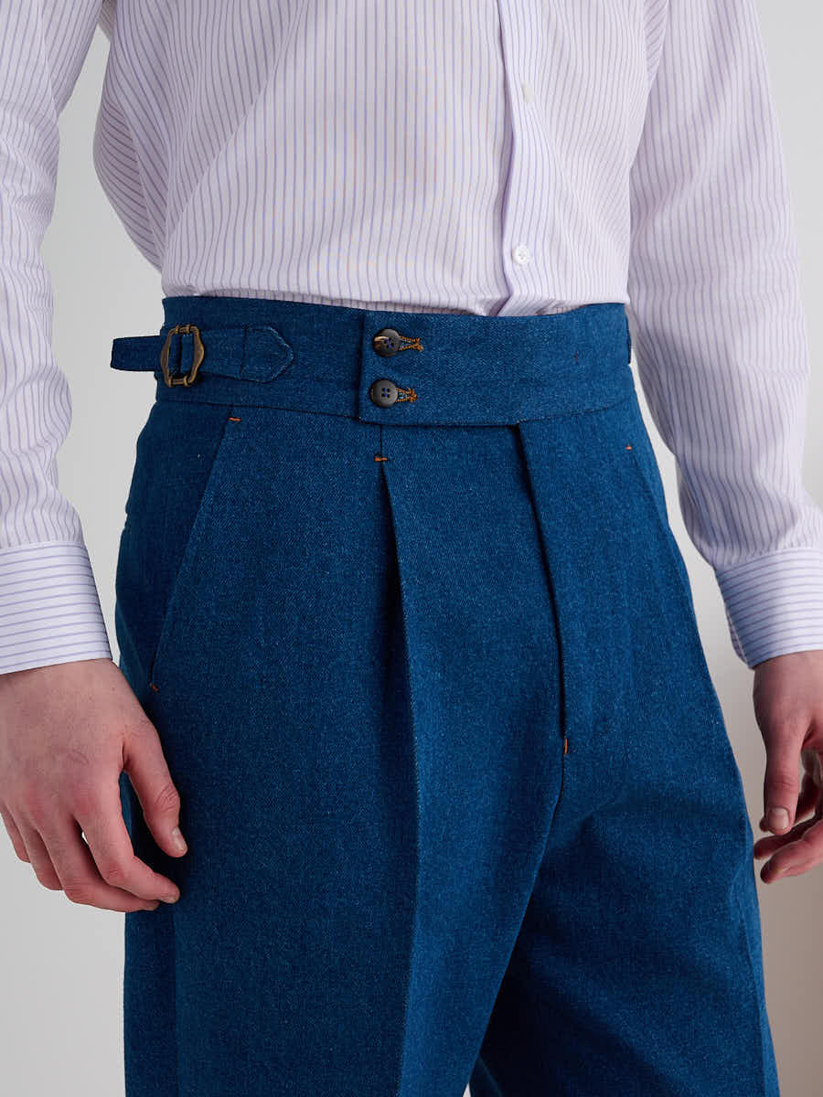 Marini Faenza High Waisted Pleated Denim Trousers