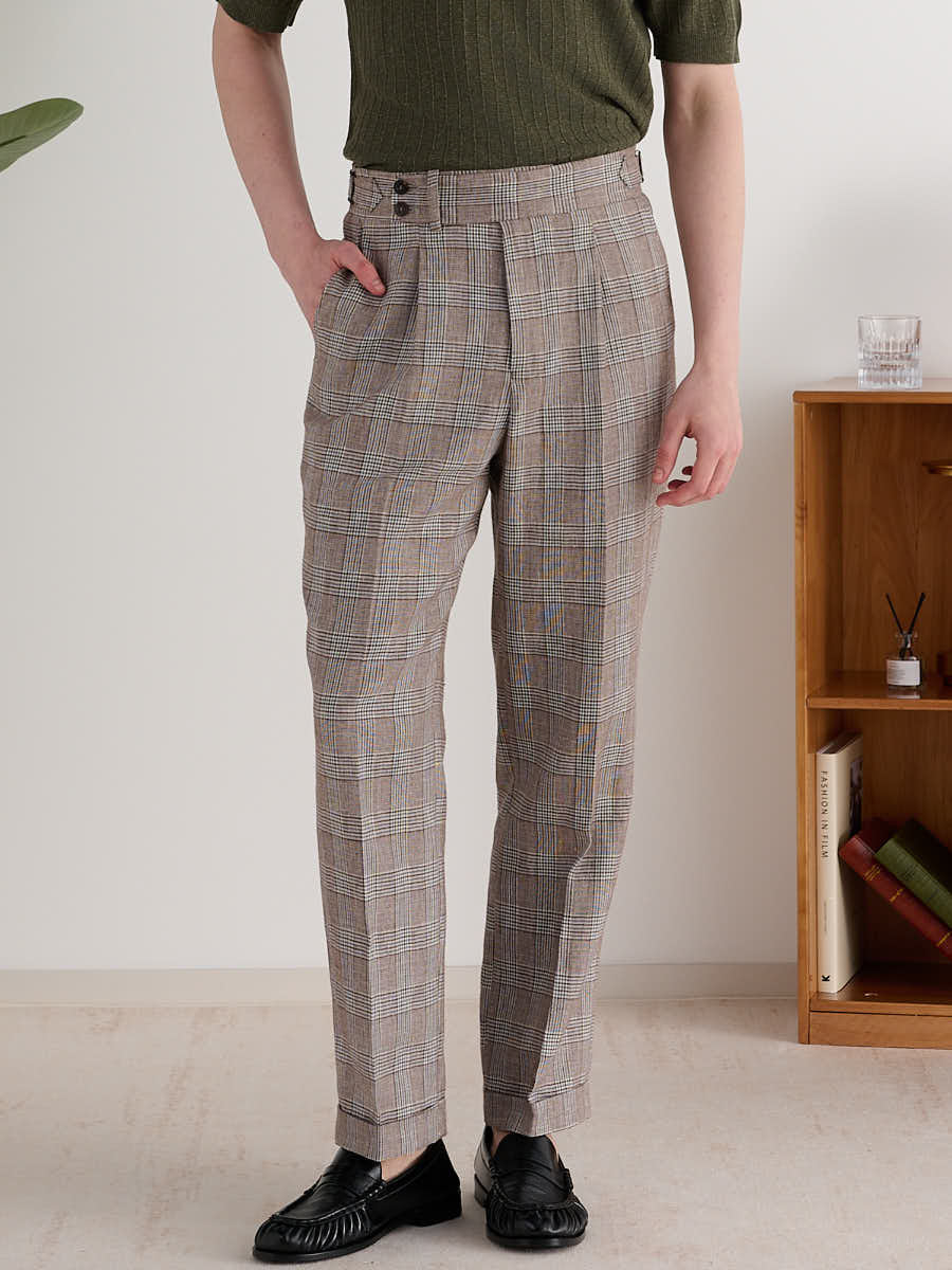 slim fit dress slacks Men's Wool Pleated Dress Pants in Grey & Blue Plaid main image 1