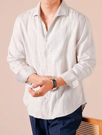 100% Linen V-Neck Business Casual Long Sleeve Shirt