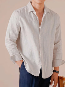 100% Linen V-Neck Business Casual Long Sleeve Shirt