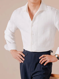 100% Linen V-Neck Business Casual Long Sleeve Shirt