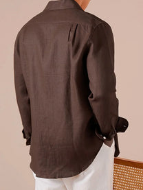 100% Linen V-Neck Business Casual Long Sleeve Shirt