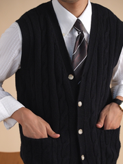 Men's Cable Knit Wool Blend Vest