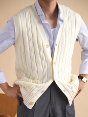 Men's Cable Knit Wool Blend Vest